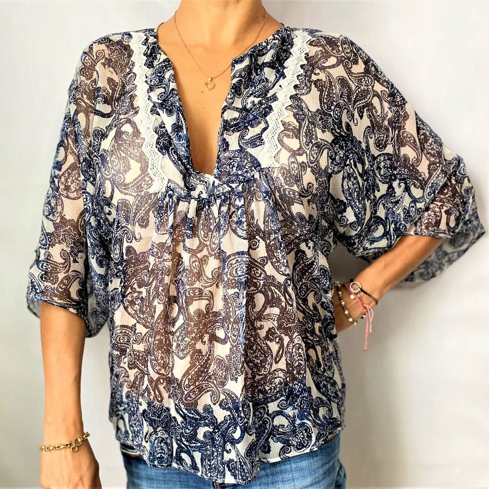 MANGO Suit Boho Blue & White Blouse size